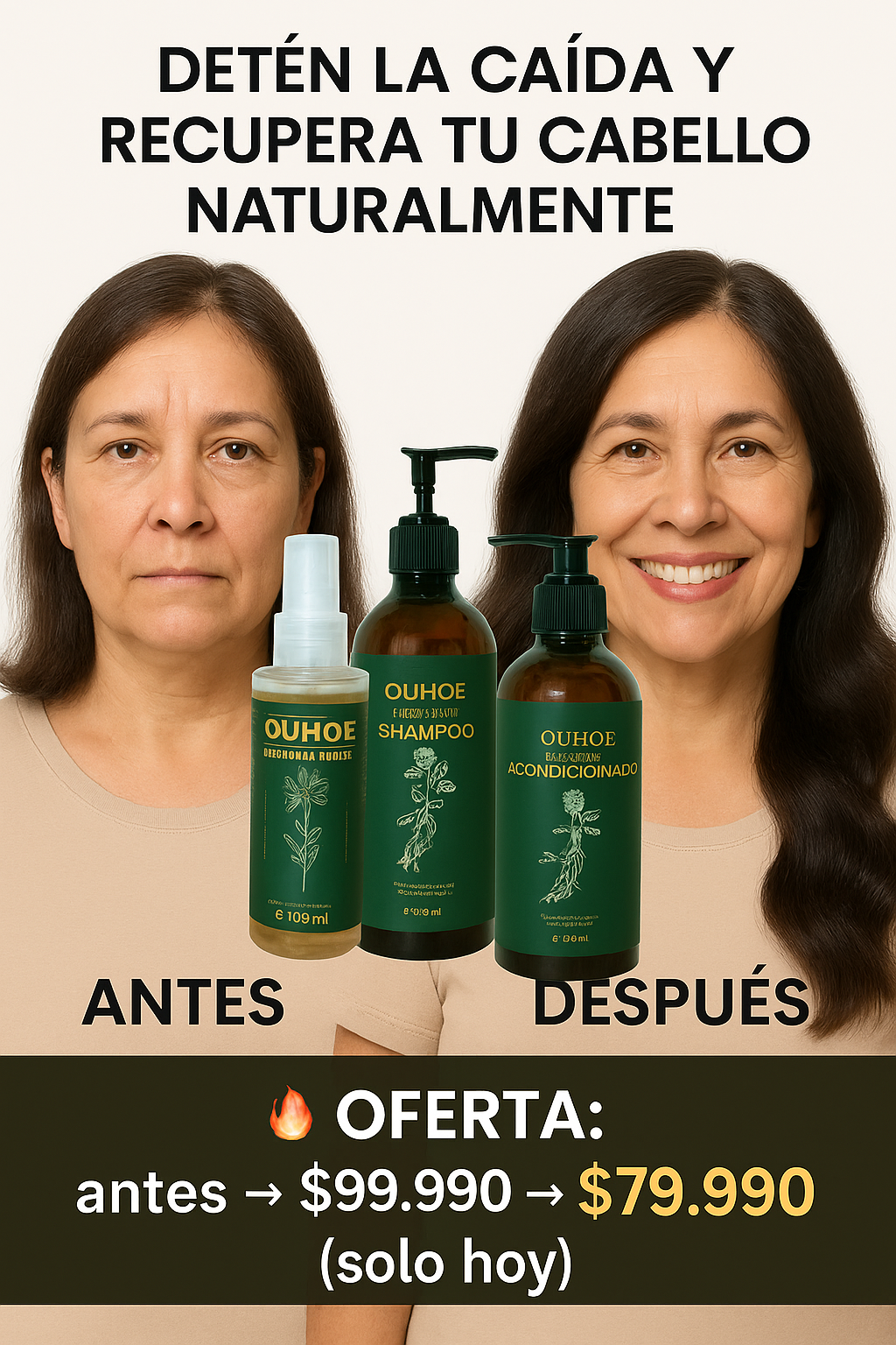 Cabello más fuerte en 30 días – Kit Anticaída con Shampoo, Acondicionador y Tónico