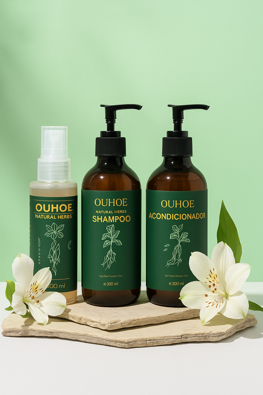 Cabello más fuerte en 30 días – Kit Anticaída con Shampoo, Acondicionador y Tónico
