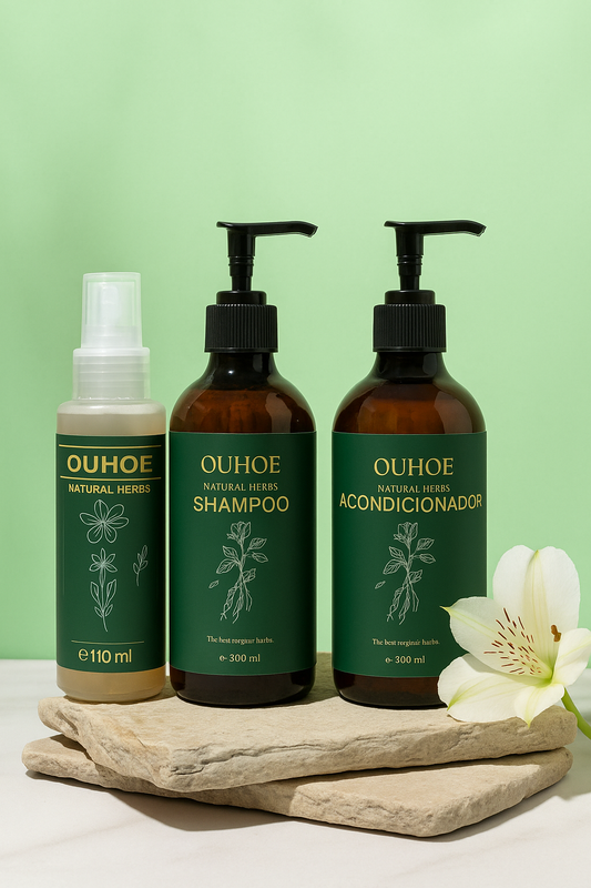 Cabello más fuerte en 30 días – Kit Anticaída con Shampoo, Acondicionador y Tónico