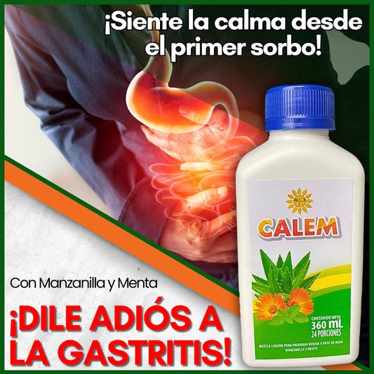 Calem – Adiós Gastritis, Reflujo y Acidez | Fórmula Natural con Manzanilla, Caléndula, Menta y Aloe Vera